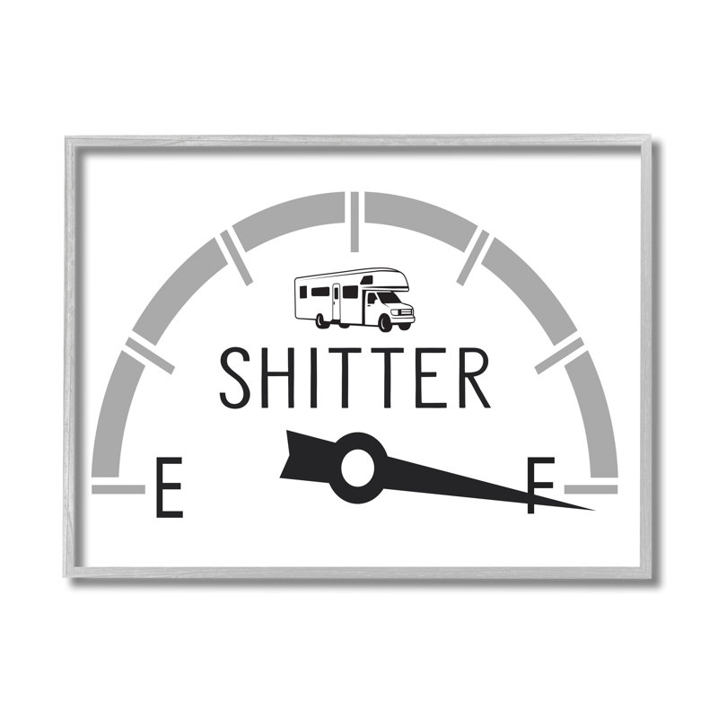 «Sassy Toilets Full Bathroom Humor RV Carburant Gauge» par lettré et doublé - impression, H 16 po x l 20 po, Cadre gris