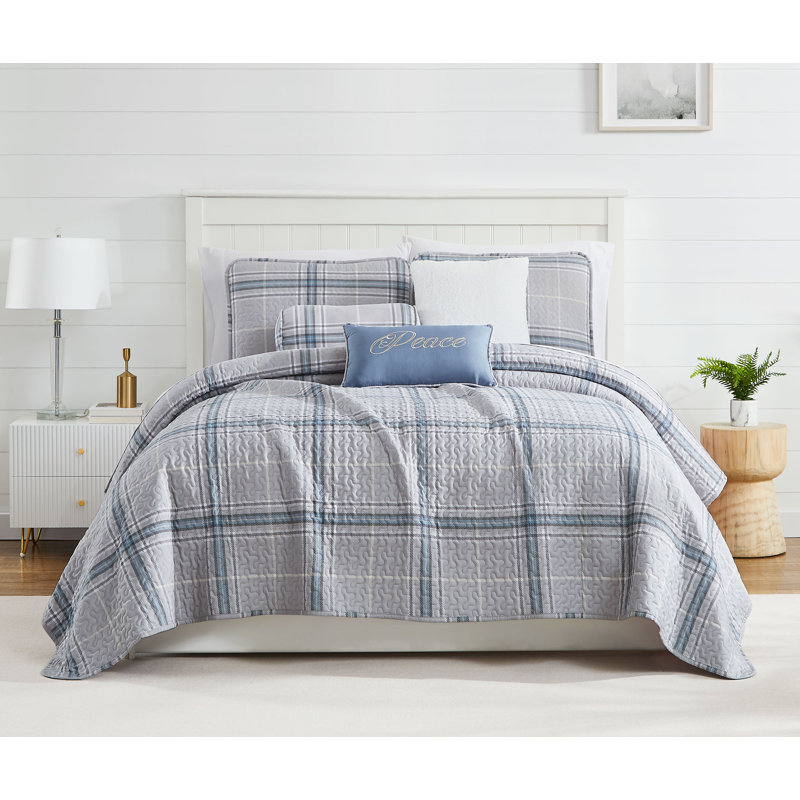 Ensemble de courtepointe en microfibre à motif écossais Vilano par Southshore Fine Linens, gris