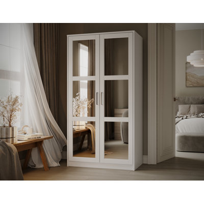 100% Solid Wood 2-Door Mysia Wardrobe Armoire with Mirrored Doors