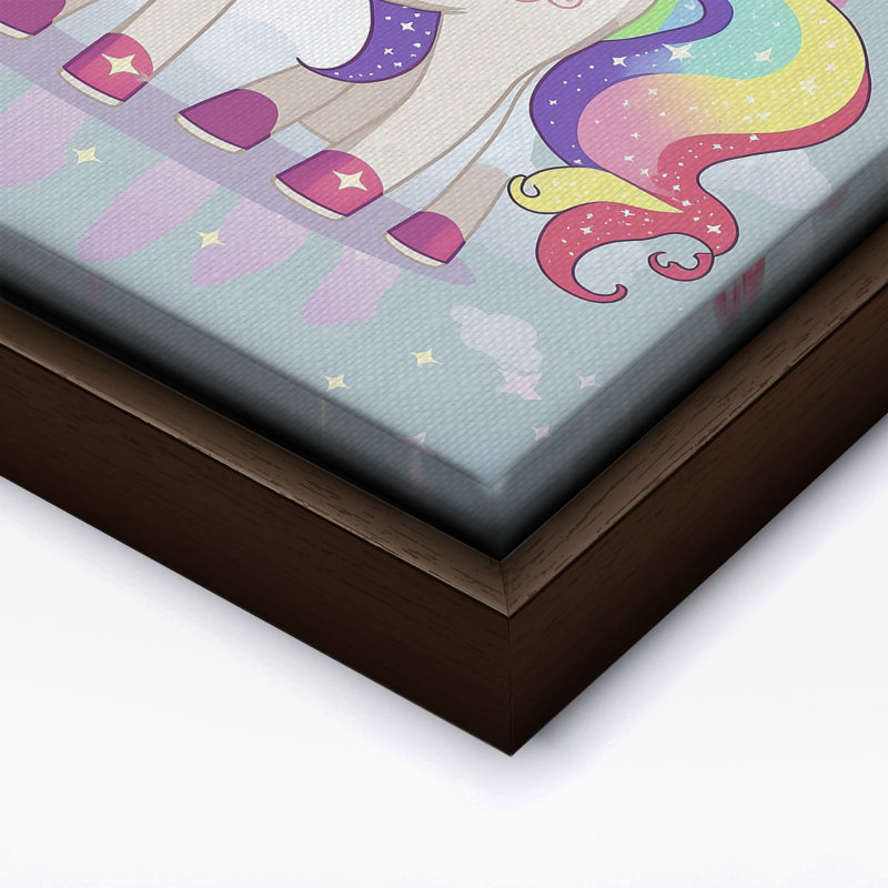 Licorne arc-en-ciel, 18"H x 24"W, Canvas, Brown Framed