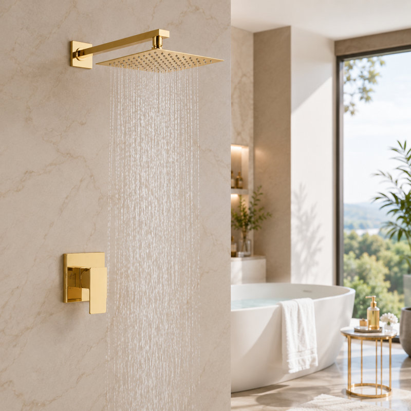 Lucca Golden Brass Finish Bathroom Rain Shower Head Luxurious Design for a Spa Like Experience