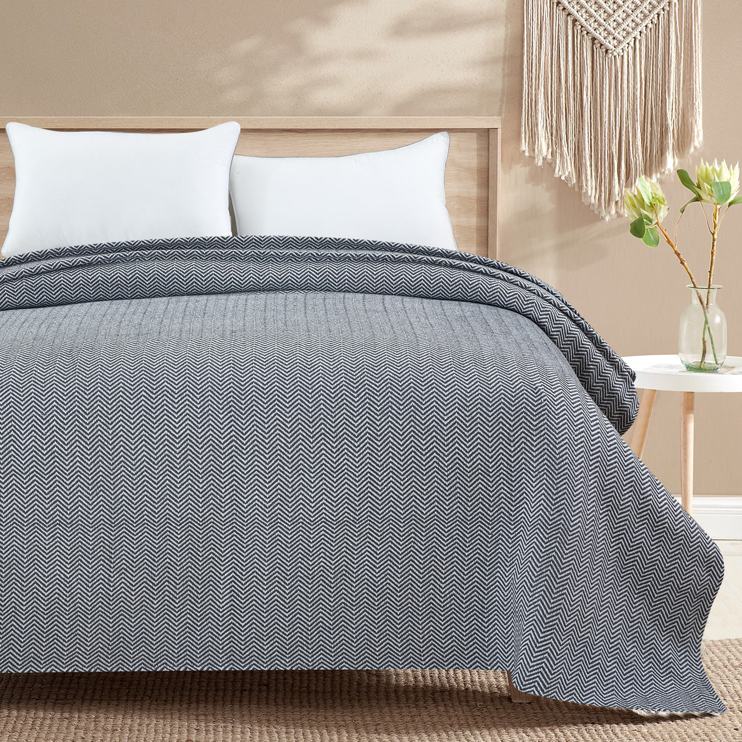 Basilia Cotton Throw Blanket, Queen, Gray
