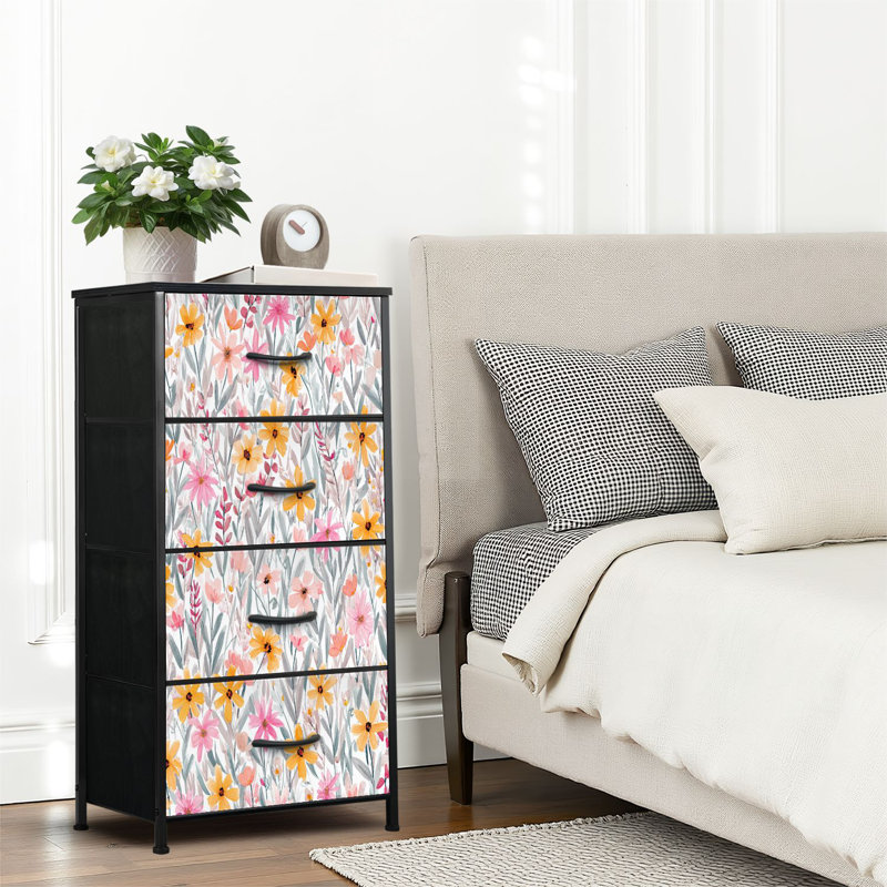 4 Drawer Dresser for Bedroom, Narrow Chest of Drawers, Wooden Top and Study Iron Frame 18"x37.5"-(WxH)