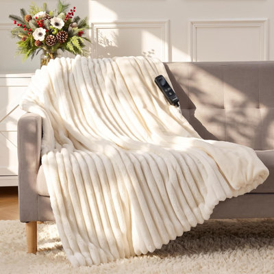 Thick Ribbed Flannel Heated Throw Blanket 50x60