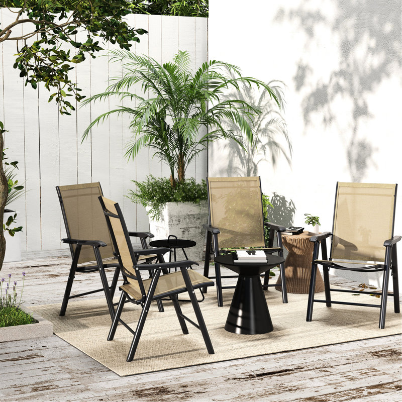 Of 4 Folding Patio Chairs - Stackable Outdoor For Lawn, Dining, Tailgating. , Lightweight, Metal, No Assembly, Mixed Brown Color 4Pcs Dining Camping, Beach. Metal Frame,