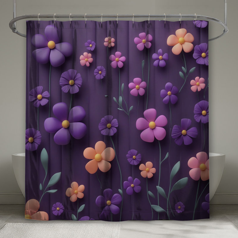 Rideaux de douche mauves à fleurs roses, L 70 po x H 93 po
