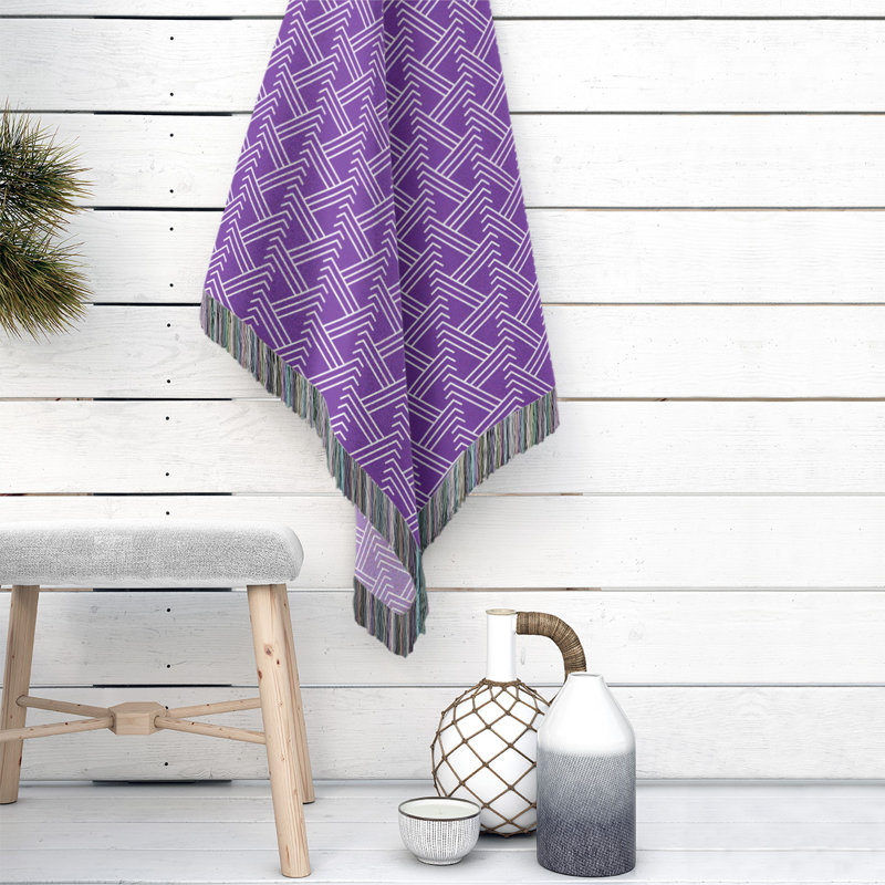 Couverture en coton tissé zigzag classique, L 37 po x L 52 po, Violet