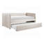 Lit de jour moderne en tissu beige avec couchette, cadre en bois et design polyvalent pour un usage domestique-1099352154