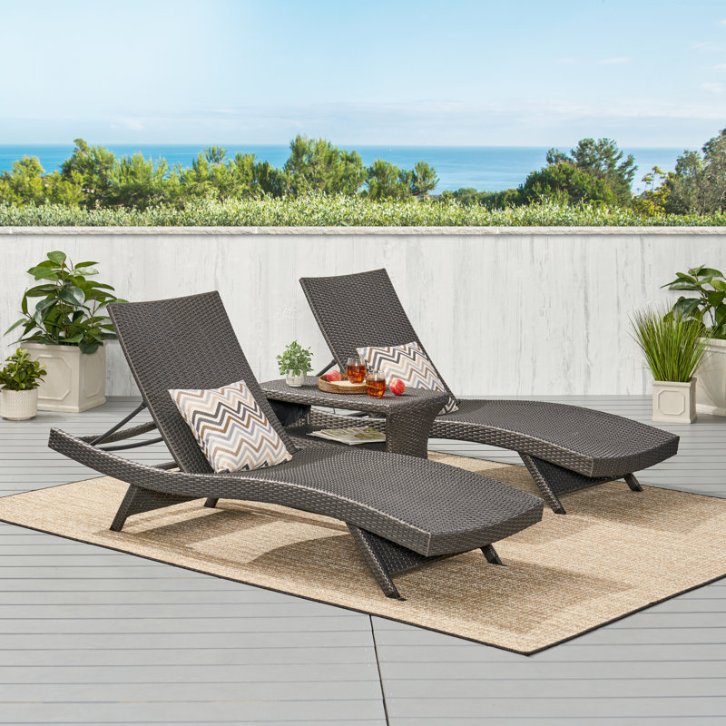 Ensemble de chaises longues inclinables 79,25 po Penley, Gris