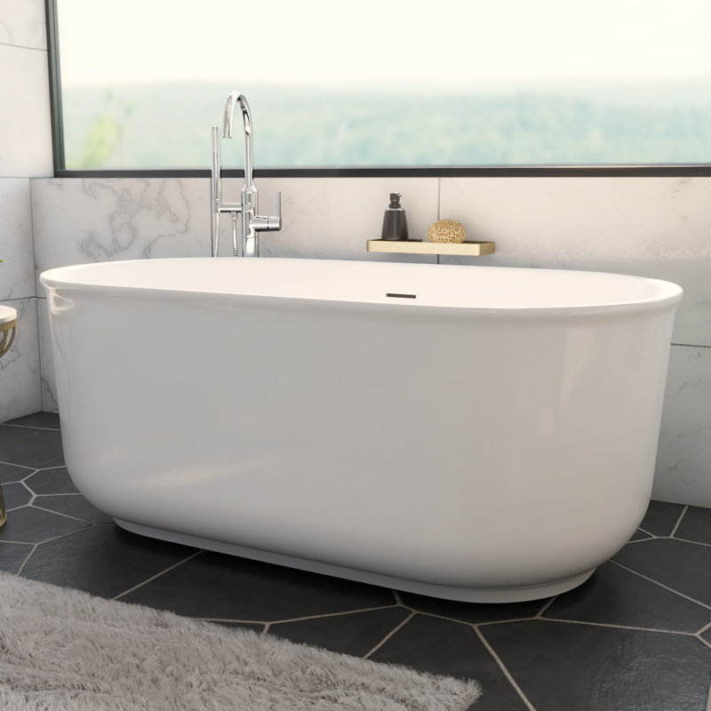 Alliance Pro 59 in. L x 31-1/2 in. W x 23-5/8 in. H Freestanding Acrylic Bathtub, Polished Nickel