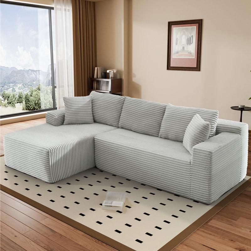 Boneless Modular Sectional Sofa, Cloud Couch, Left Hand Facing, Light Gray