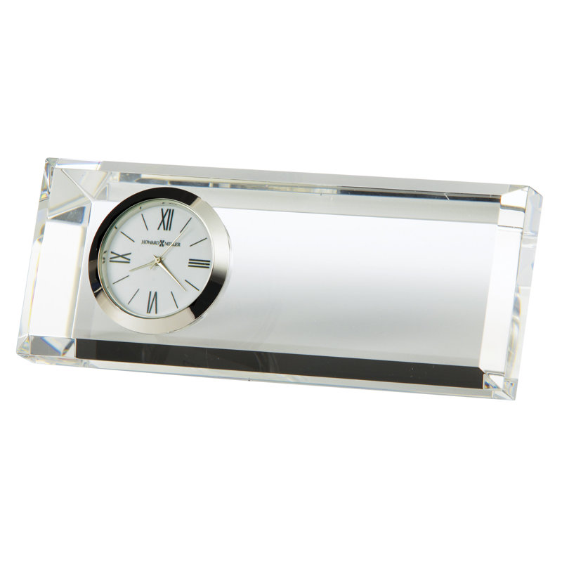 Prism Modern & Contemporary Roman Numeral Crystal Quartz Movement / Crystal Tabletop Clock in Clear/Polished Silver
