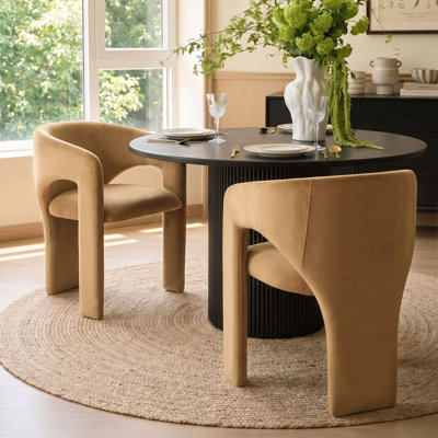 Modern Velvet Barrel Dining Chairs, Upholstered Curved Back For Dining Room & Kitchen