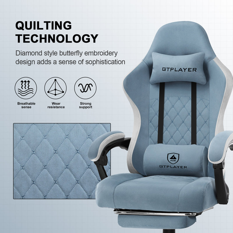 LUCKRACER GAMING CHAIR Adjustable Reclining Ergonomic Swiveling PC & Racing Game Chair with Footrest, Light Blue