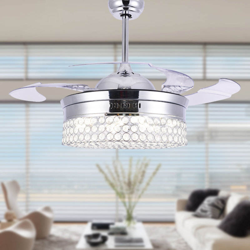 Ventilateur de plafond à del à 4 pales avec télécommande et ensemble d’éclairage inclus Leawood, Chrome