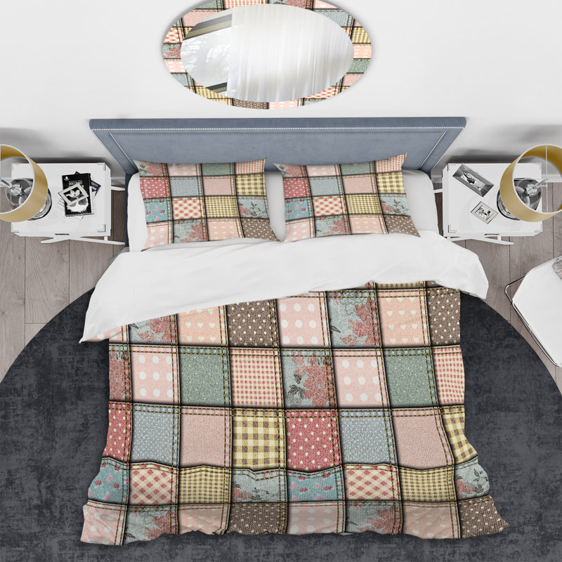 Multicolor Denim Patchwork - Abstract Duvet Cover Set - Microfiber Polyester, King Duvet Cover + 2 King Shams