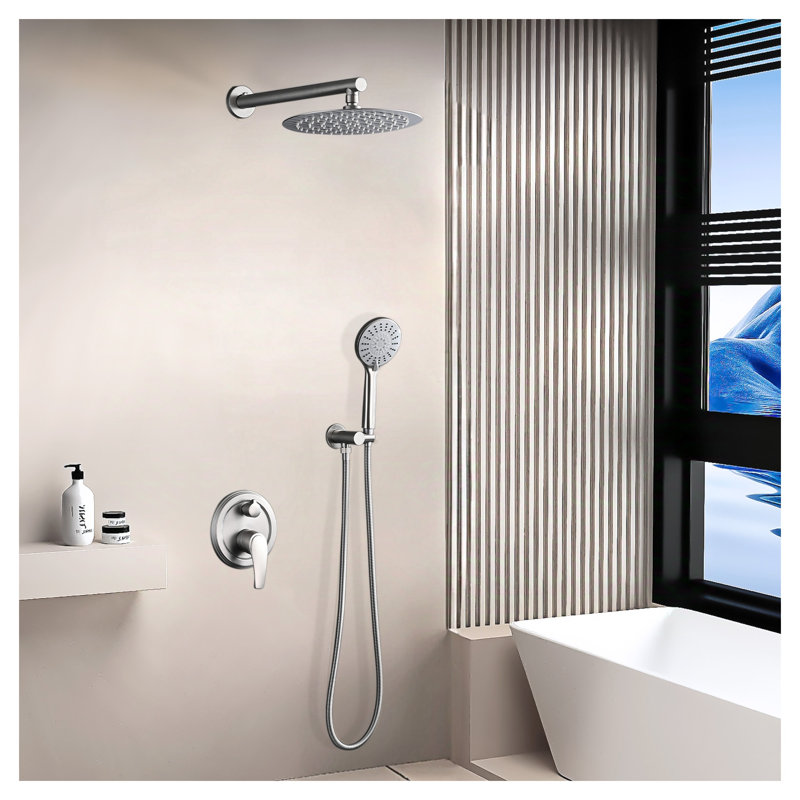 10-Inch Wall Mounted Rain Shower System with 3-Function Handheld Sprayer, Brushed Nickel