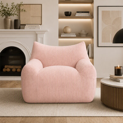 Lazy Sofa Lounge Chair with Corduroy Cover and Side Pocket