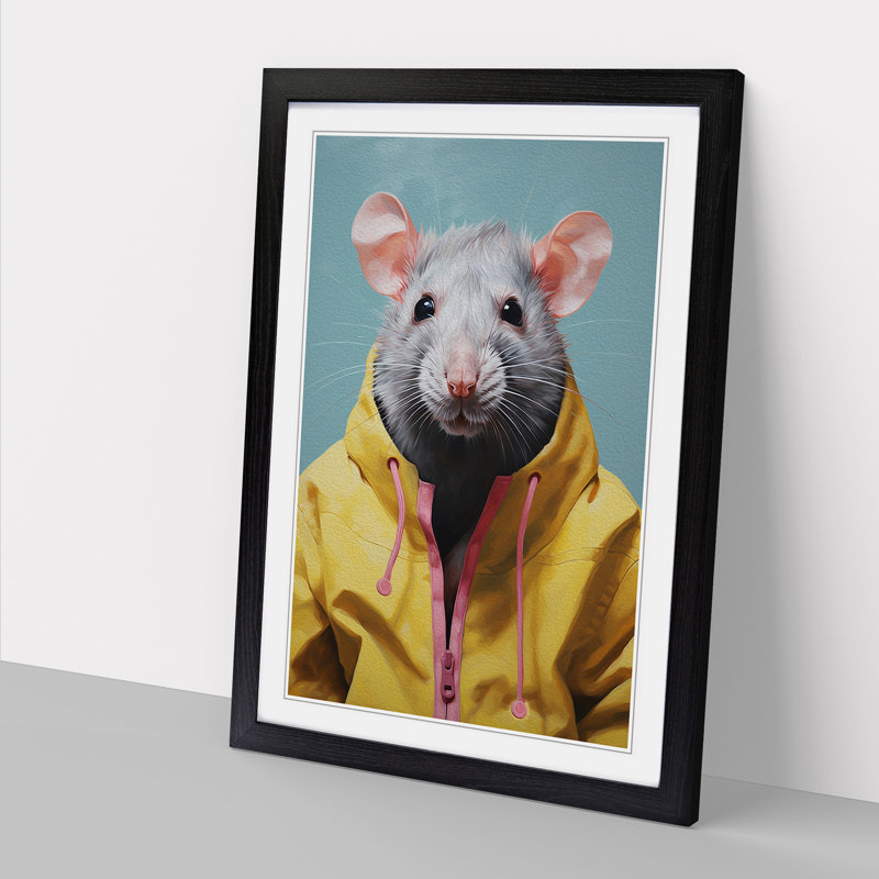 Rat Minimalism - Single Picture Frame Print on Wood, Black Framed, 34cm H x 25cm W x 2cm D