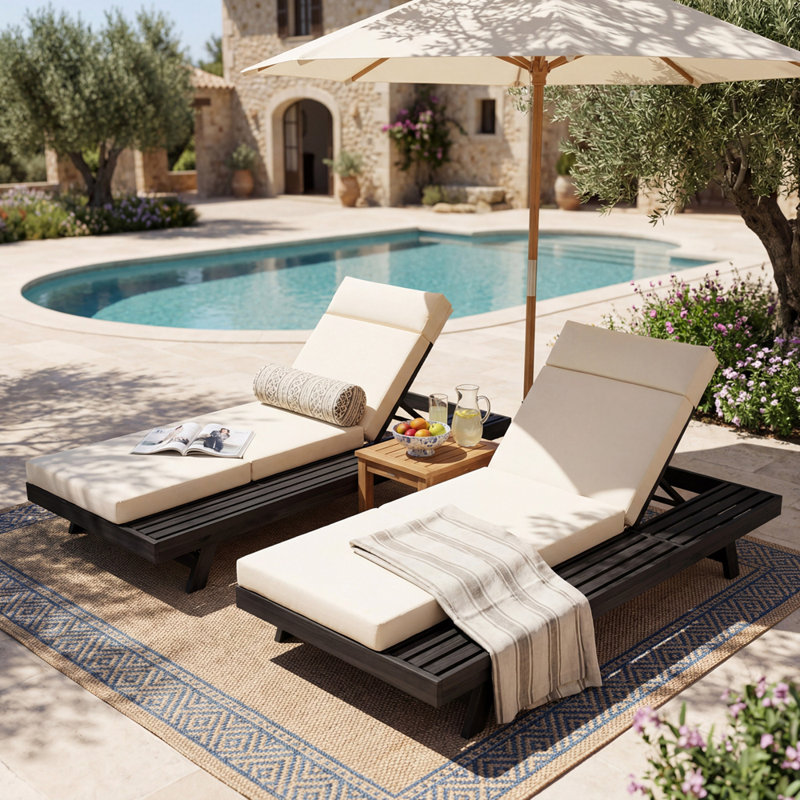 Chaise longue avec repose-tête, Crème, Noir