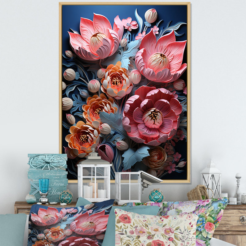 Tulipes néon, collage sur toile, Cadre naturel flottant, H 44 po x l 34 po x P 1,5 po