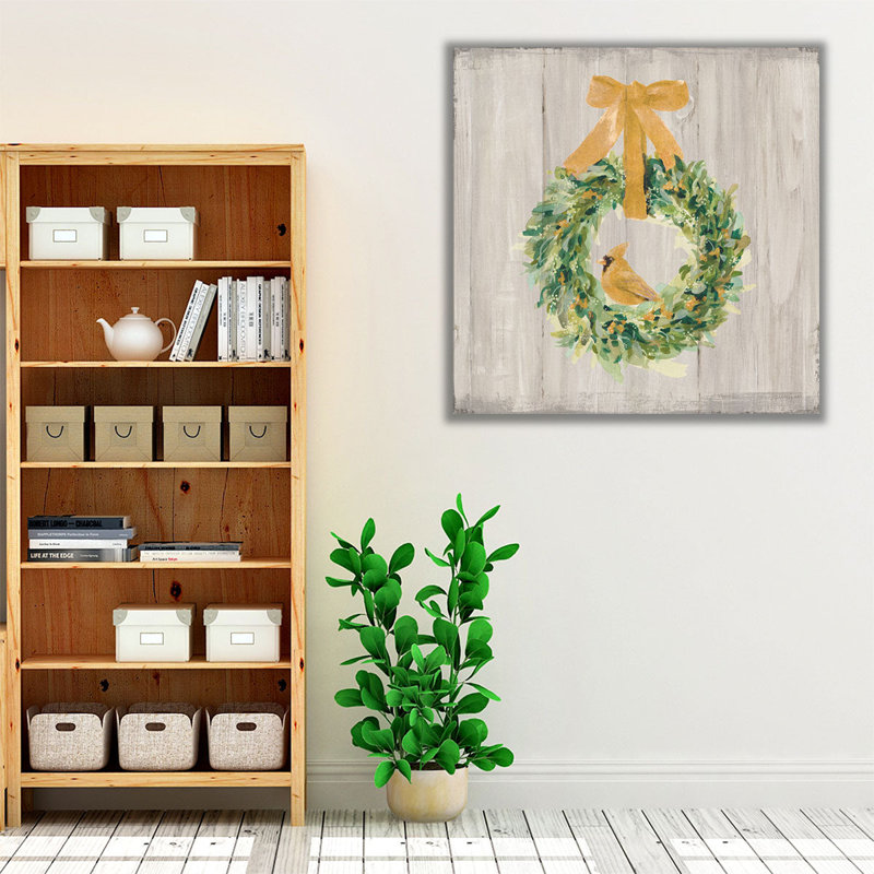 Woodland Holiday Wreath Gold - reproduction d'art sur toile, H 12 po x l 12 po