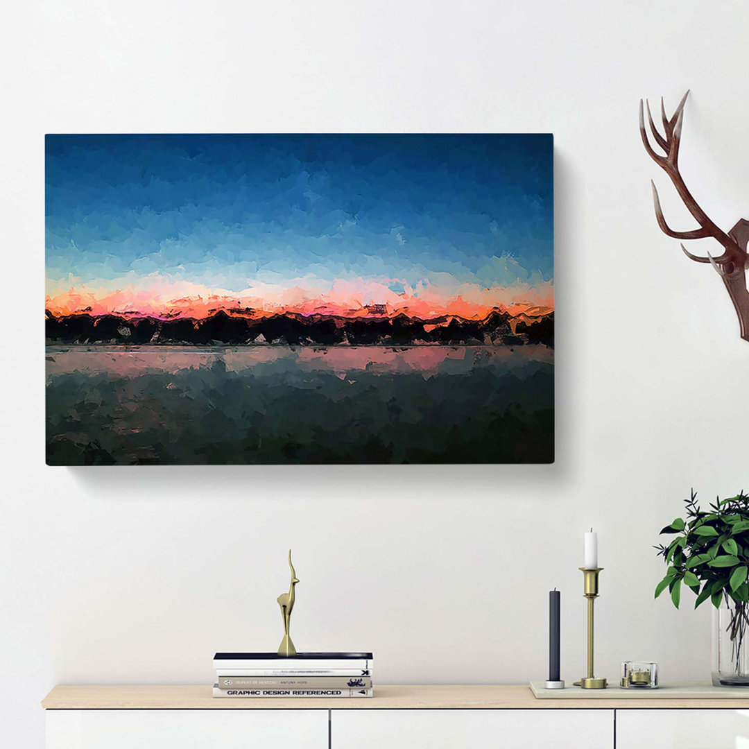 Fuchsia Sky Above the Mountains in Abstract - Wrapped Canvas