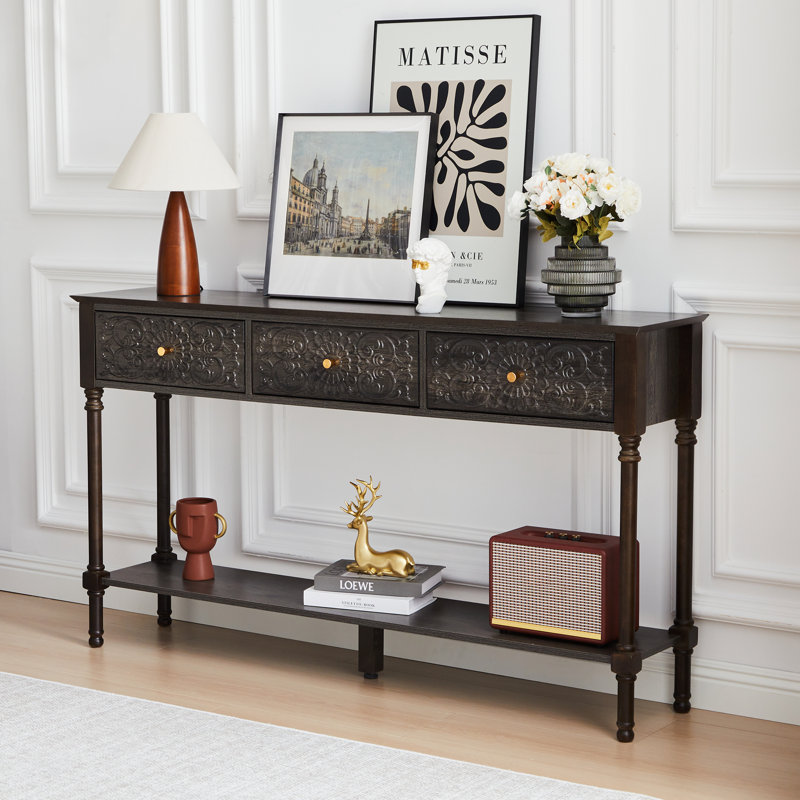 55.11'' Farmhouse Console Table, Black/Gray