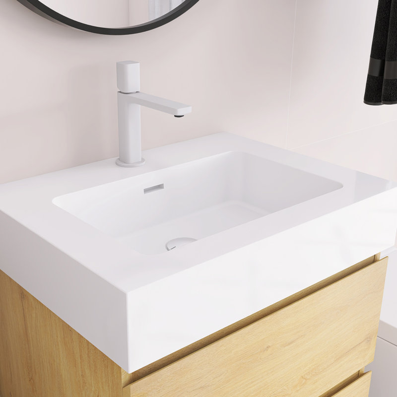 Meuble-lavabo mural 24 po avec lavabo, Blanc, Jaune