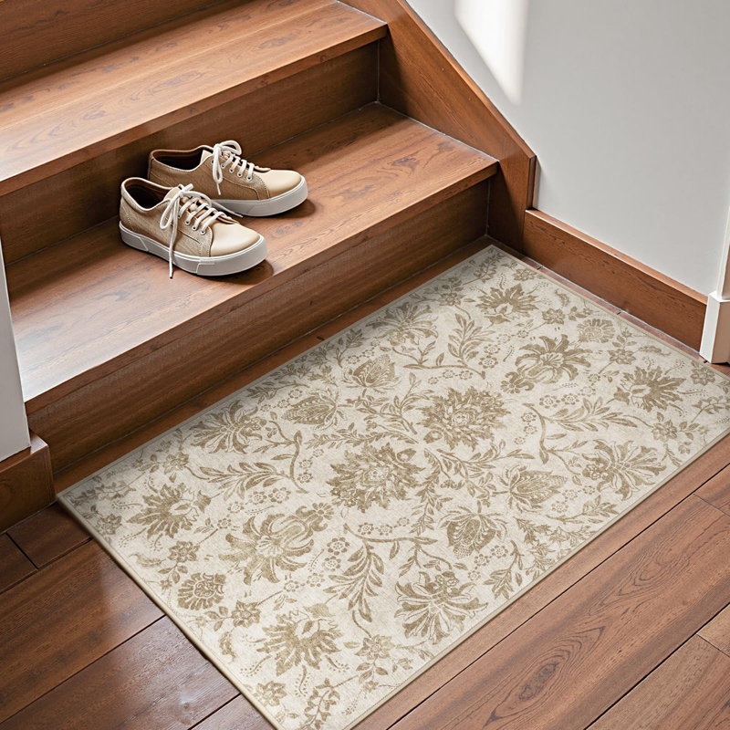 Geometric Floral Washable Non-Slip Area Rug, Timeless Taupe, 2'x 3'