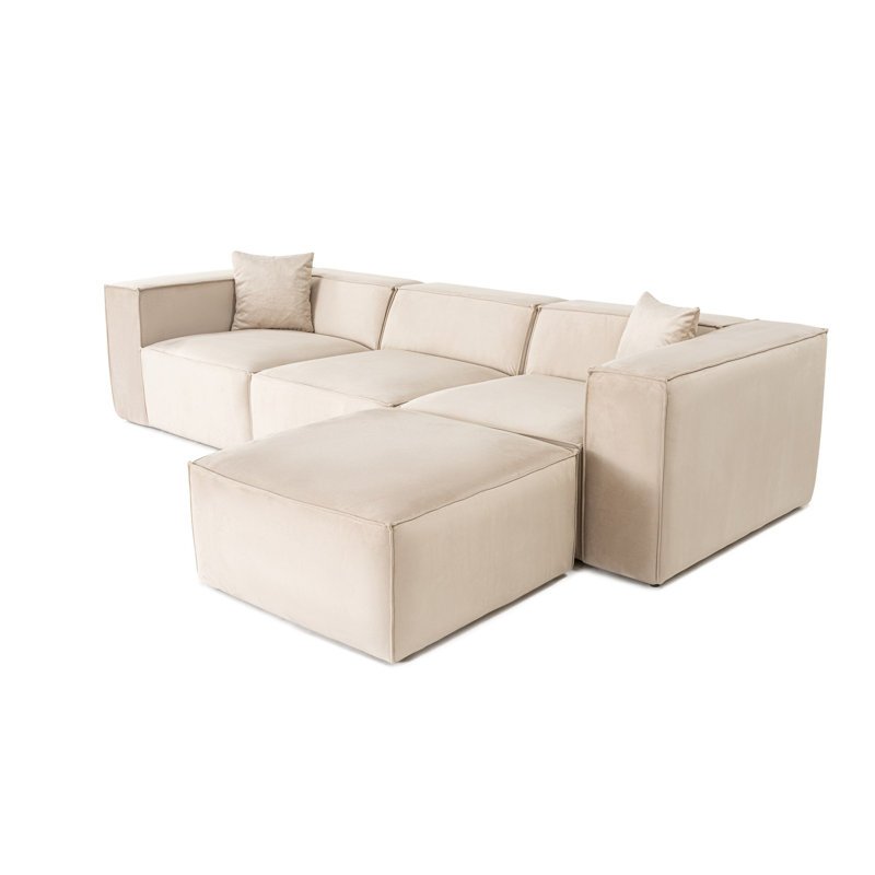 Élégant canapé d'angle, revêtement en lin crème, 119,3 po x 76,0 po x 25,6 po | Structure 100% charme, 32 sièges en mousse, 2 coussins décoratifs | Parfait pour le salon et les intérieurs modernes, design confortable et élégant