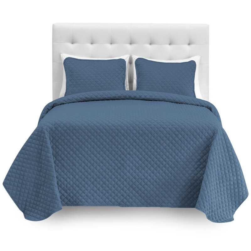 Ensemble de draps 1800 en microfibre, Bleu Coronet / gris clair, Couvre-lit très grand californien + 6 pièces sup