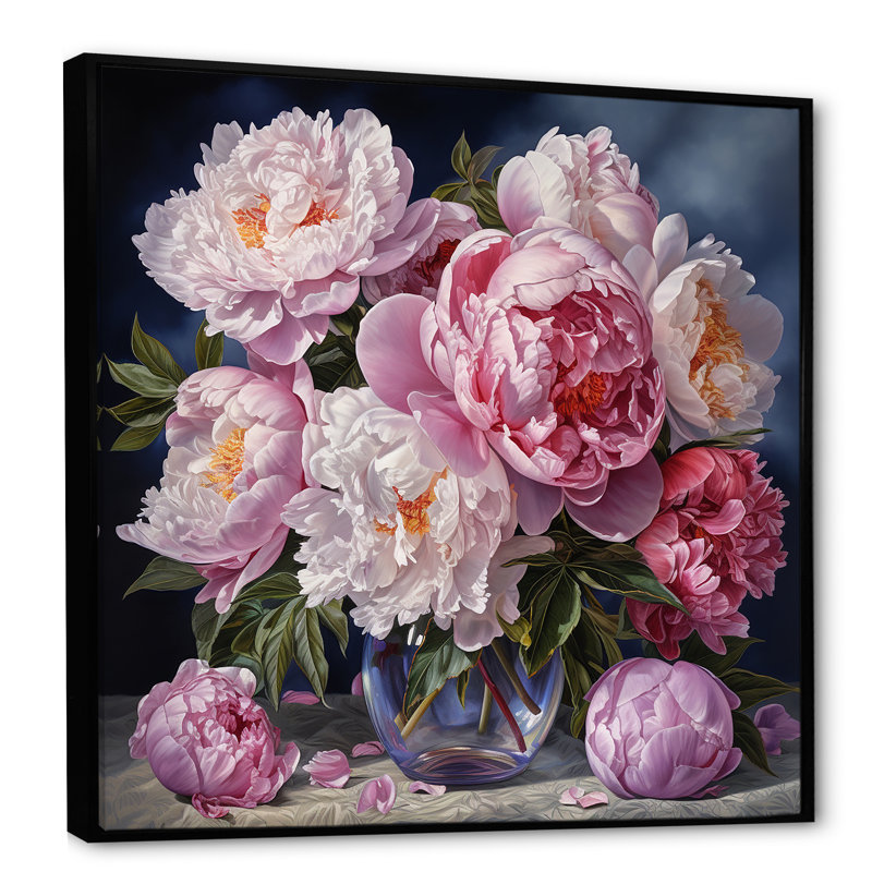 Reproduction d'art sur toile, "pivoines roses", H 36 po x l 36 po x P 1,5 po, Cadre flottant noir