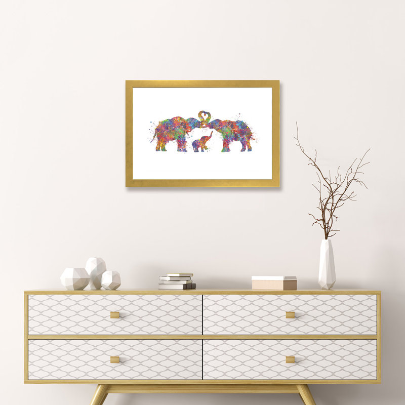 «Elephant Family» - reproduction, H 24 po x l 32 po x P 1 po, Papier doré