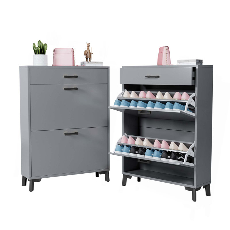 Shoe Storage Cabinet for Entryway,Free Standing Shoe Organizer with 2 Flip Drawers,Hidden Shoe Rack Storage Organizer for Doorway Hallway Closet