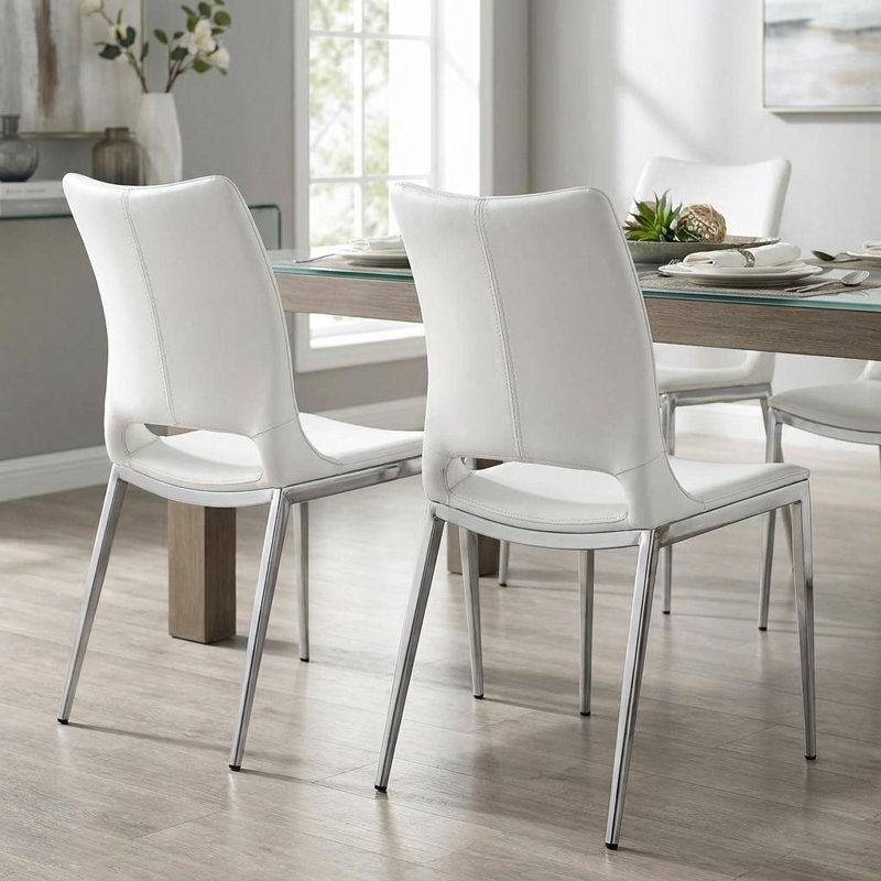 Chaise d'appoint rembourrée Leonino, Blanc, Blanc