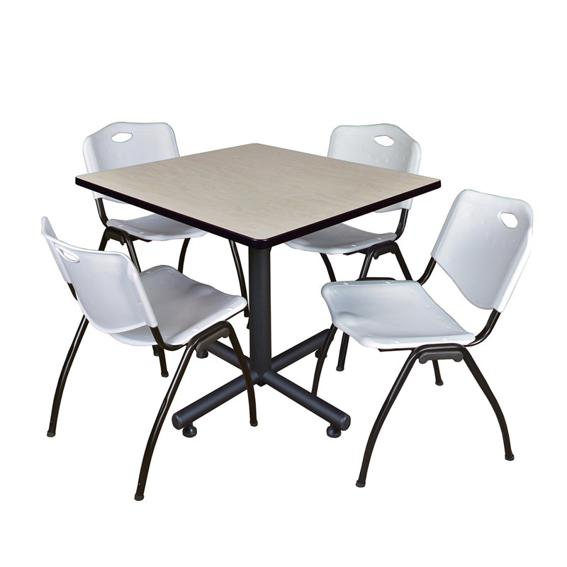 Table de salle de repos carrée Nicklo, chaises empilables 4 M, Gris, Gris, 48 po