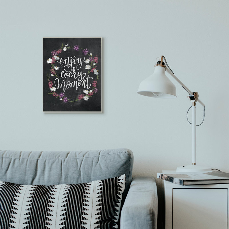 "regarder chaque moment fleur texturé tableau noir design" par maison fenway-impression sur image, Plaque en bois blanche