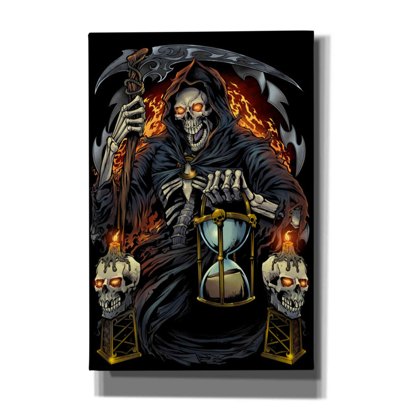 Aatiqa " Grim Reaper With Hourglass ", 60" H x 40" W x 1.5" D