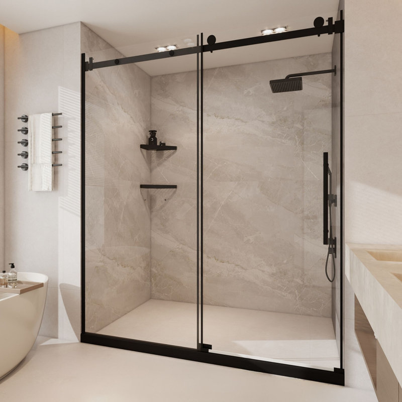68 To 72 In. W X 76 In. H Sliding Frameless Shower Door With 3/8 Clear Glass, Matte Black