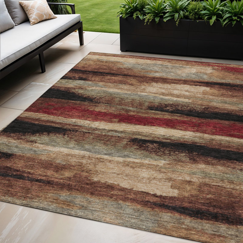Tapis extérieur lavable abstrait beige et bourgogne 5 pi x 8 pi