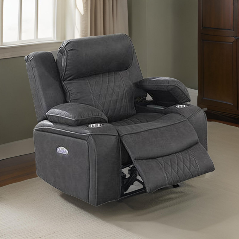 Saidel 37.75" Wide Power Standard Recliner, Gray Faux Leather