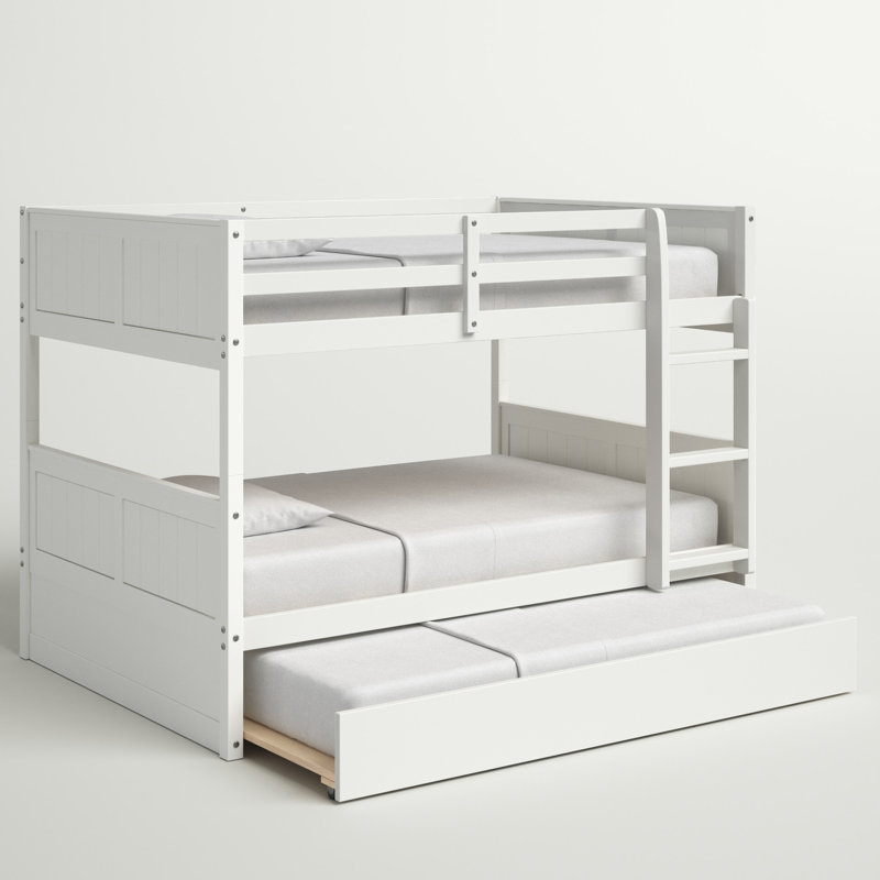 Isiah Full Over Full Wooden Bunk Bed with Twin Size Trundle, White, 14