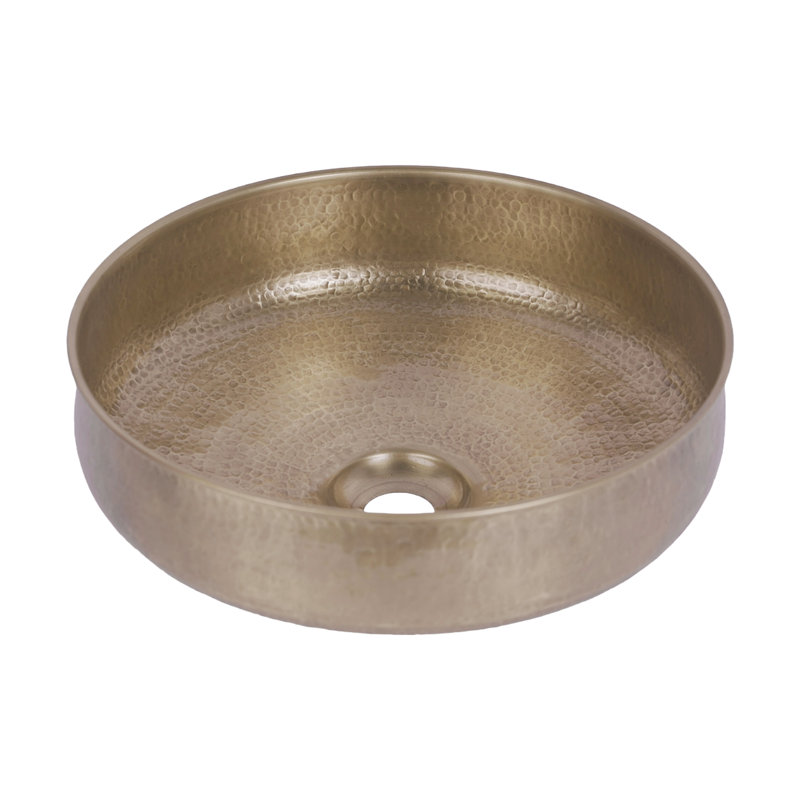 Handmade 14" Brushed Brass Bathroom Sink - Light Hammered Bathroom Vessel Sink