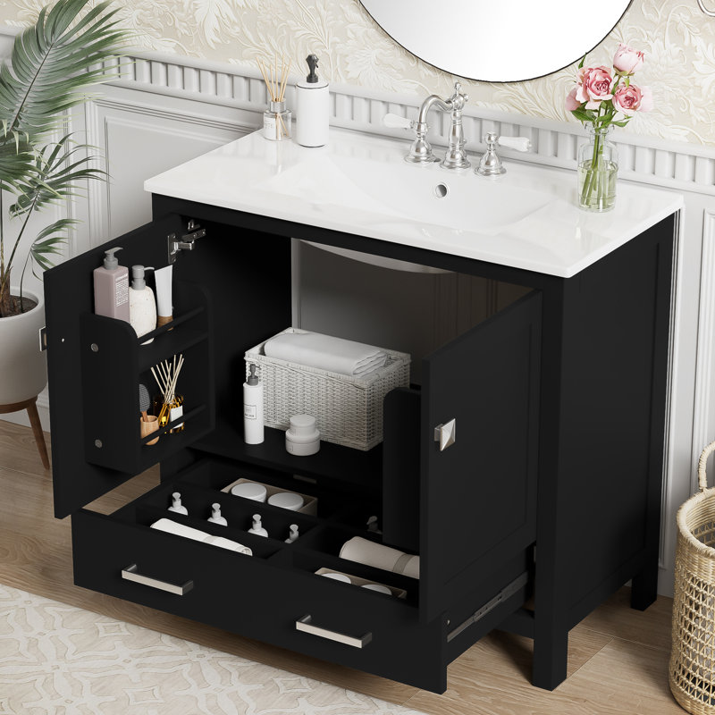 36" Single Bathroom Vanity With Ceramic Sink, Black