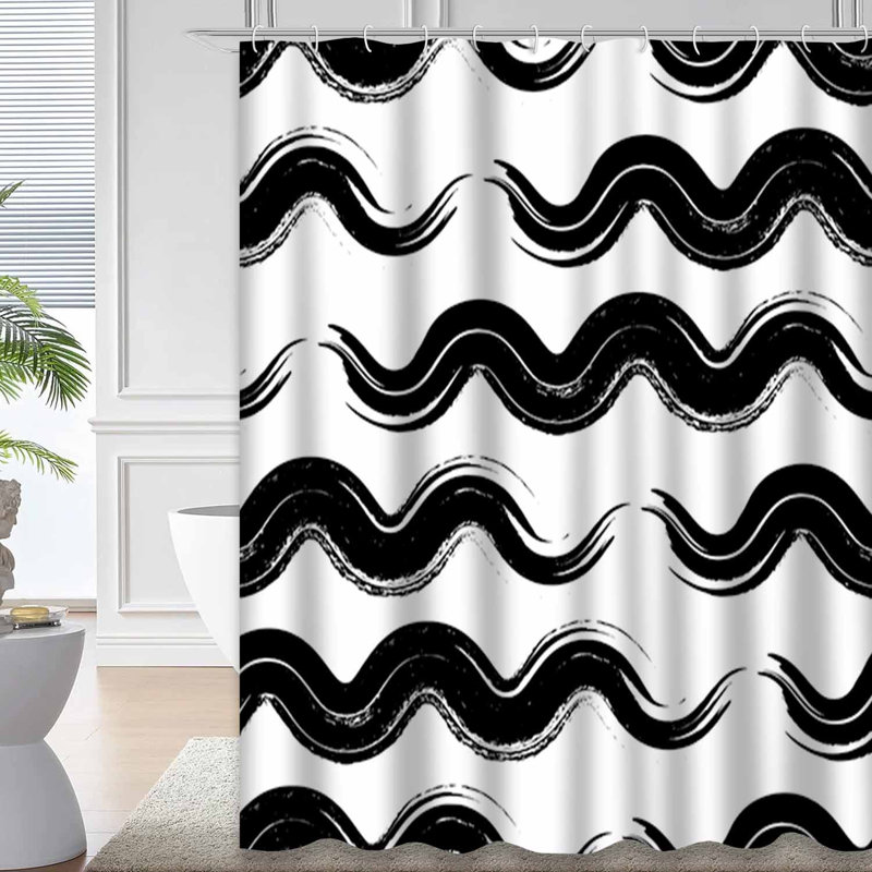 Rideau de douche blanc à motif abstrait sans soudure avec 12 crochets, L 72 po x l 72 po