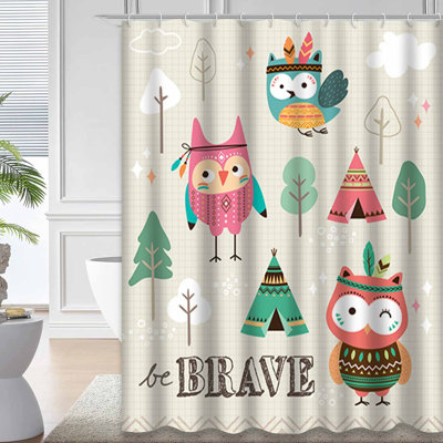 Rideau de douche avec 12 crochets Cute Tribal Owls