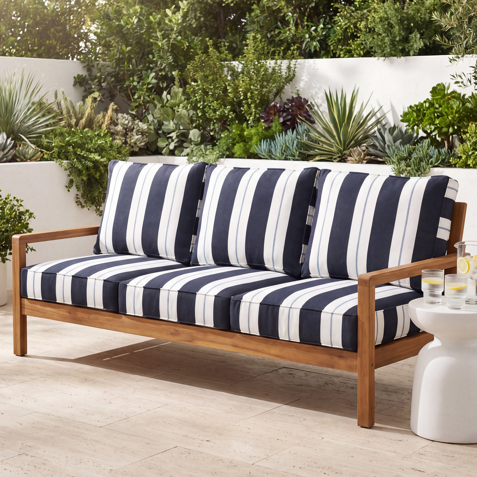 Deana 27" Sunbrella® Seat and Back Cushion, Navy Stripe Sunbrella®, 25" W x 23" D