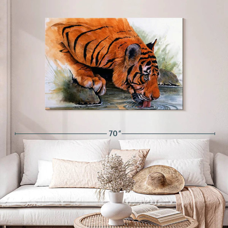 Brampt Tiger Drinking, 32" H x 48" W