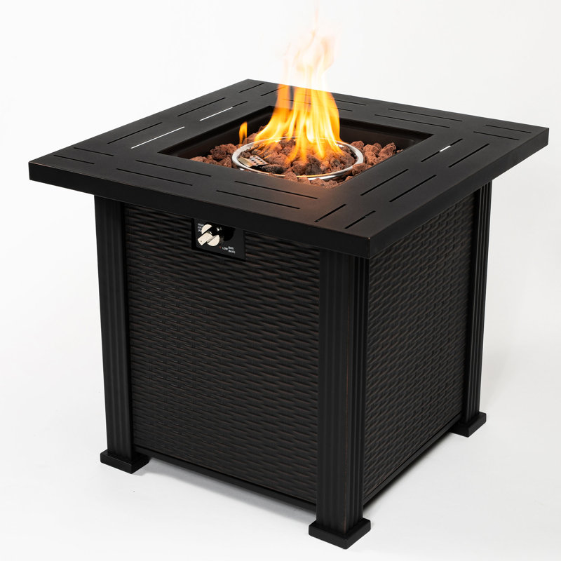 Outdoor Fire Pit Table 28Inch Square, Steel, Propane Gas, 8.27In Package Height, No Glass Square Gas Table, Steel Burner, Fuel, 40Lb Product Weight, Cover